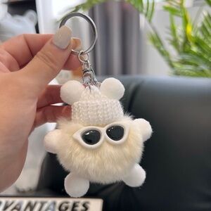 Fluffy White Pom Pom Toy with Sunglasses